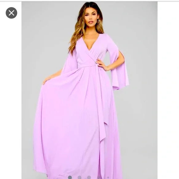 Fashion Nova Lilac Maxi Dress XS, extra long